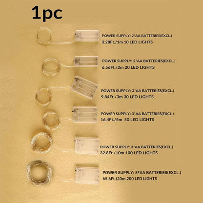 1Pack Fairy Light String Led Copper Wire String Light 1/2/3/5/10M Battery Powered for Bedroom Garden Party Wedding Decoration